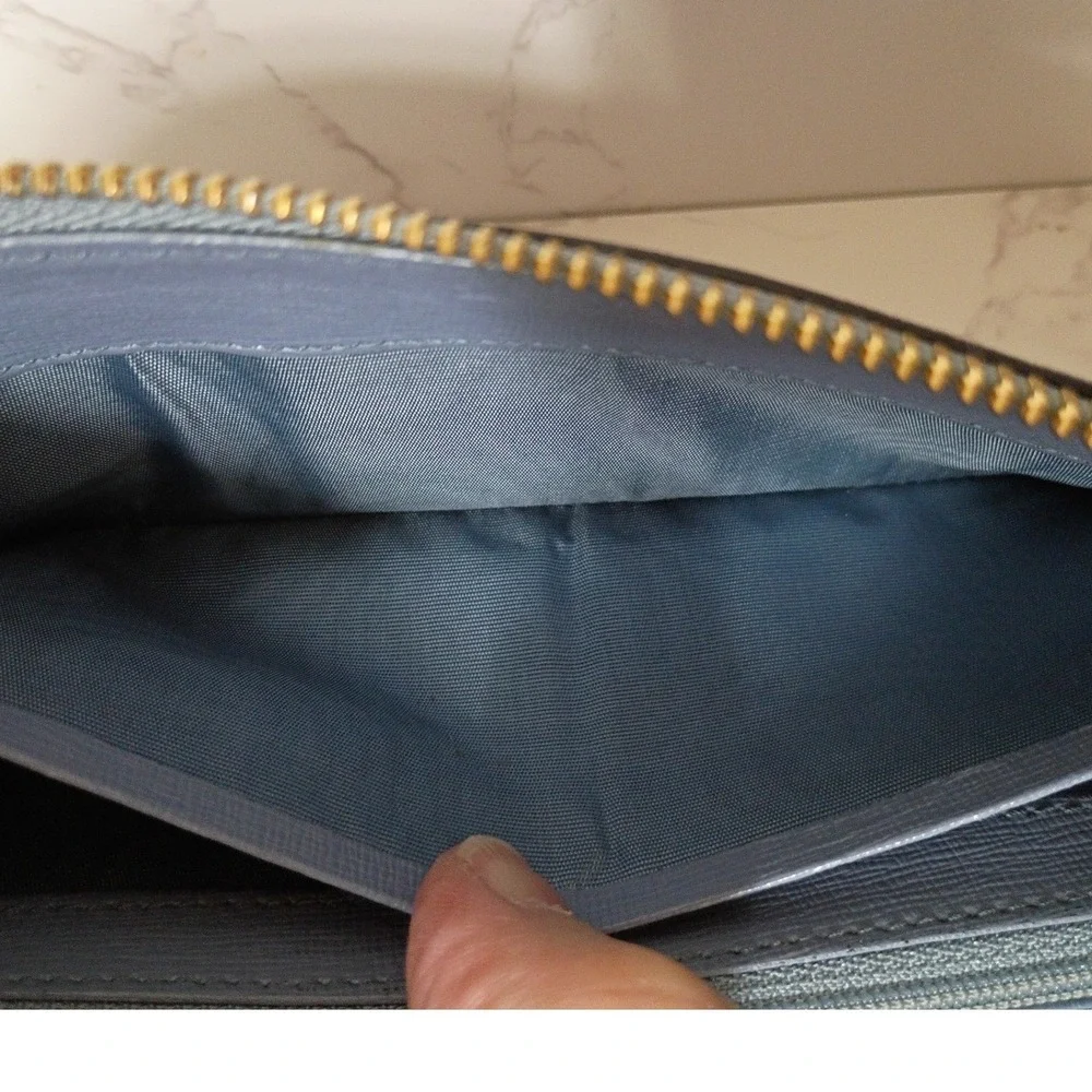 FURLA Babylon Dusty Light Blue Leather Zip Around Wallet - EUC